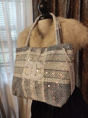 Pastel Multicolor Tweed Sequin Tote